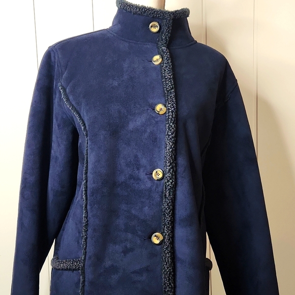 L.L.BEAN RARE blue suede,Sailor sherpa lined button-down winter jacket - Picture 2 of 13